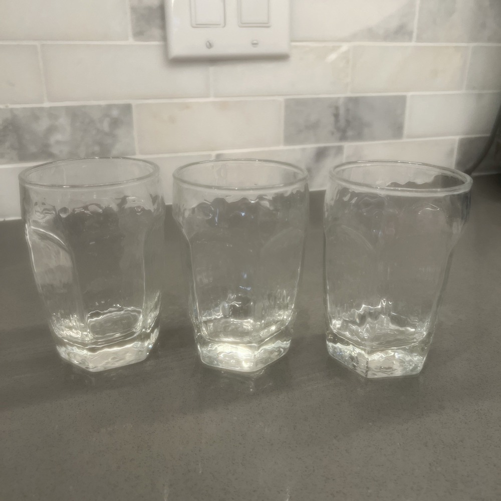 3-Libbey Chivalry Clear Juice Glasses Textured Faceted Panel Tumblers-3.75" EUC